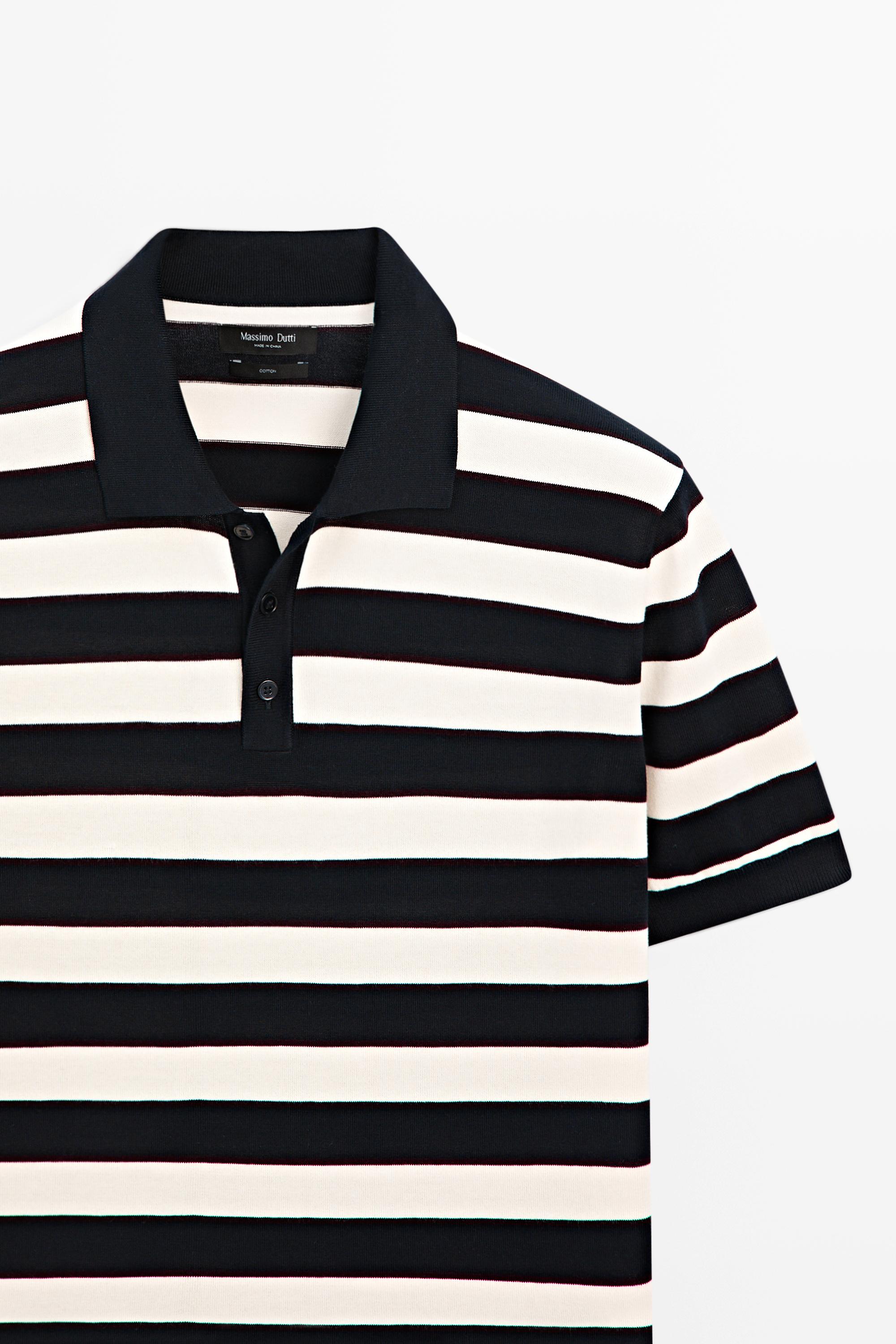 100% cotton striped knit polo shirt